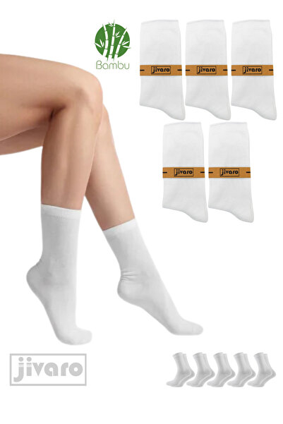 jivaro جوارب نسائية من الخيزران الأبيض بدون خياطة مكونة من 5 قطع