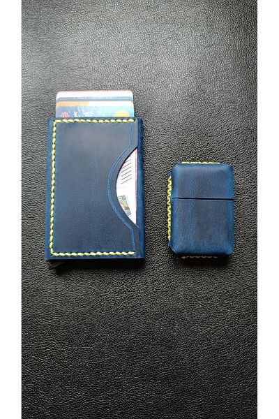 cgderi Suport card mecanic din piele naturală + brichetă