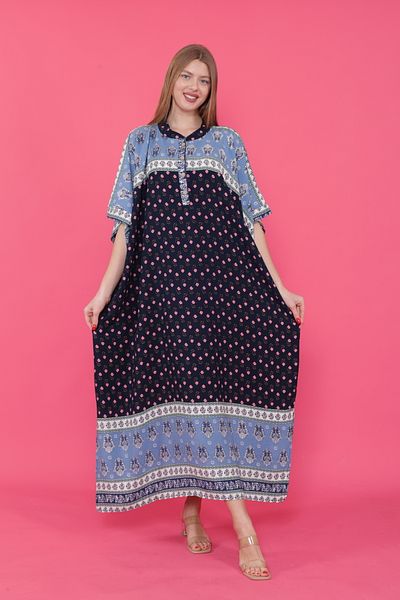mervemoda Γυναικείο υφαντό φόρεμα με σχίσιμο μανίκι με νυχτερίδα μπροστά με γιακά