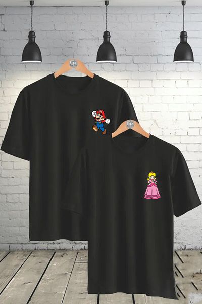Pisa Art LOVER COMBI Super Mario και Princess Oversize Μαύρο μπλουζάκι