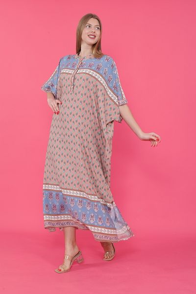 mervemoda Γυναικείο υφαντό φόρεμα με σπαστό μανίκι με νυχτερίδα μπροστά με γιακά