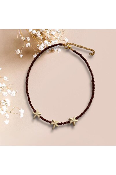 wundaf tasarım قلادة نجمة البحر مطرزة باللون البني