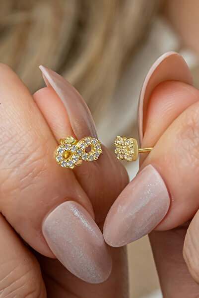 Nereze 925 Ayar Gümüş Gold Kaplama Minik Sonsuzluk Küpe