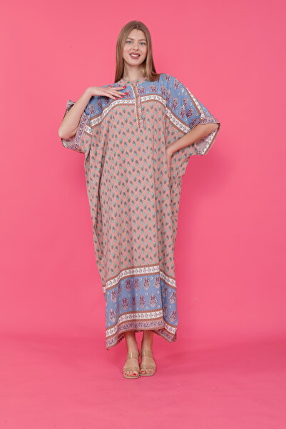 mervemoda Γυναικείο υφαντό φόρεμα με σπαστό μανίκι με νυχτερίδα μπροστά με γιακά