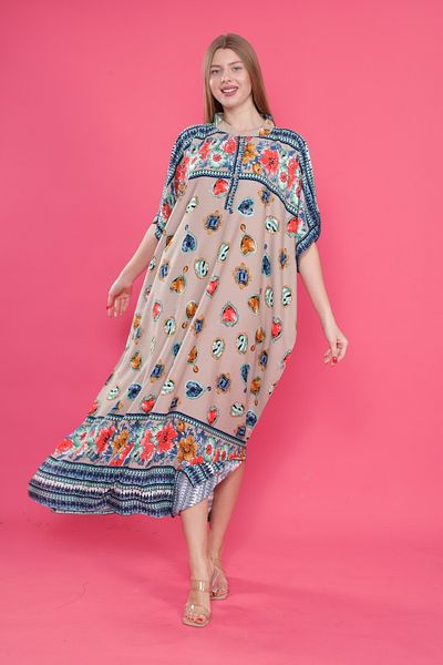 mervemoda Γυναικείο υφαντό φόρεμα με λαιμόκοψη σε μεγάλο μέγεθος