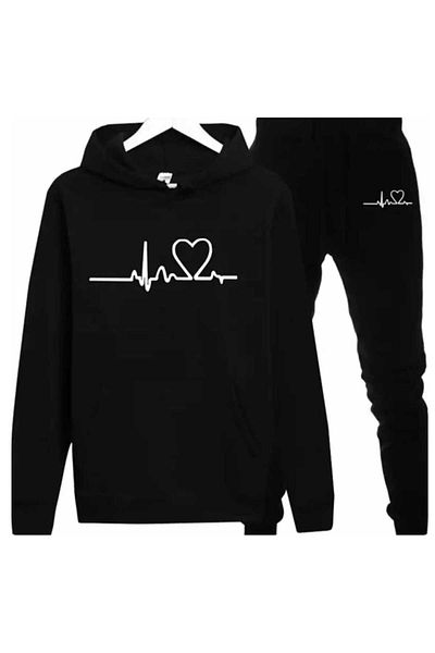 NZN COLLECTION Σετ φόρμας Unisex Oversize Heartbeat με στάμπα με κουκούλα στο κάτω μέρος
