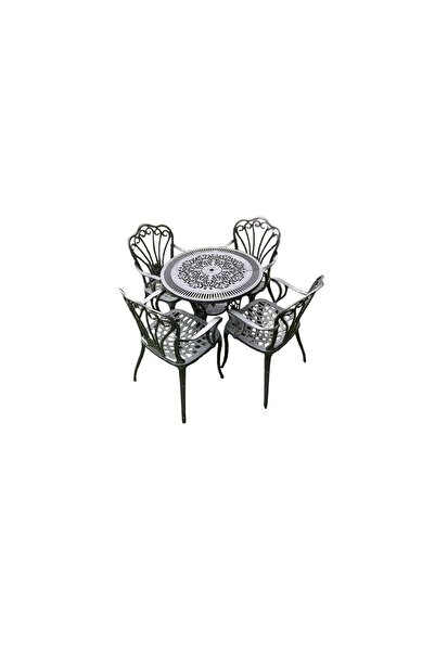 Fatih Ural Döküm Plastik ferforje siyah renk 4 sandalye 1 masa takımı