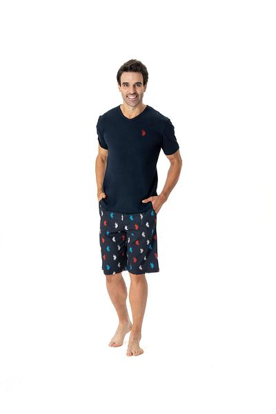 U.S. Polo Assn. يو اس بولو اسنطقم شورت رجالي باللون الأزرق الداكن برقبة على شكل حرف V