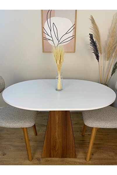 Genel Markalar 120 x 90 Cm Ceviz Ayaklı Ahşap Yemek Masası - Fungi Serisi - Çalışma Masası - Balkon ve Kafe Masası