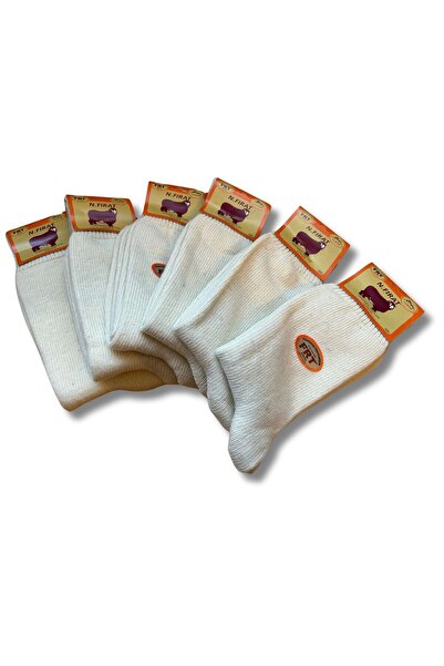 FIRAT Yün Erkek Orta Kalın Okul İş Casual Kışlık Çorap BOYASIZ Krem Rengi 6 Çift 41-45 Numaralarla uyumlu