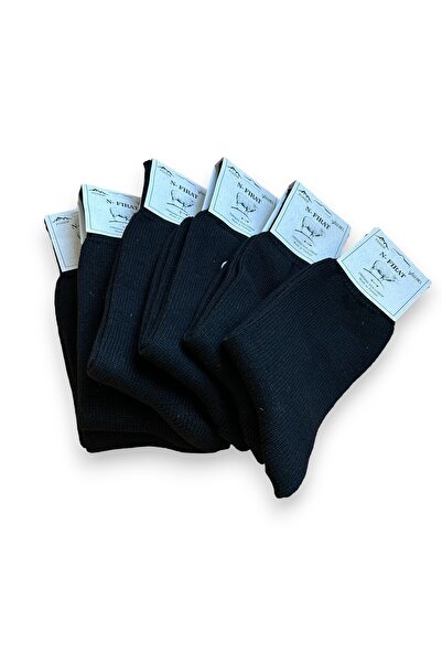 FIRAT Yün Erkek Orta Kalın Okul Casual Kışlık Siyah Düz Çorap 6 Çift 41-45 Numaralar Uyumlu