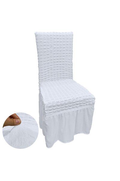 HEYTGAH Bürümcük Sandalye Kılıfı 1 Adet Etekli Yıkanabilir Sandalye Örtüsü Fırfırlı Burumcuk Beyaz Örtü
