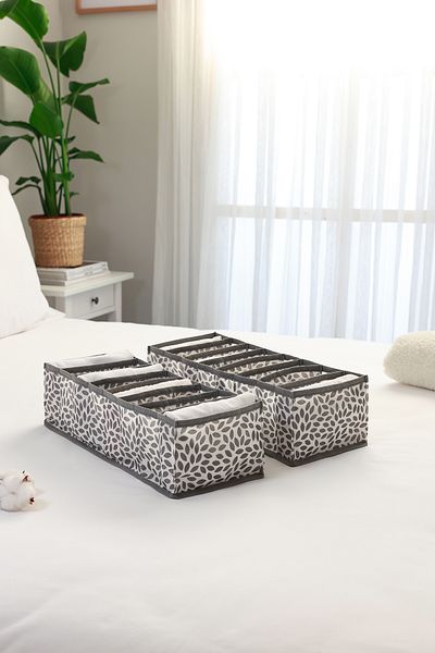 REKHOME Set of 2 Leaf Gray 8-Compartment Cabinet Drawer Accordion Folding Laundry Organizer