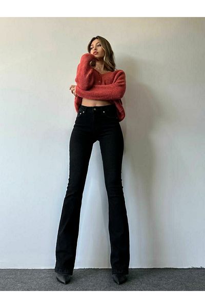 BROSERER Lara Women's Black Lycra Gabardine Fabric Spaghetti Trousers