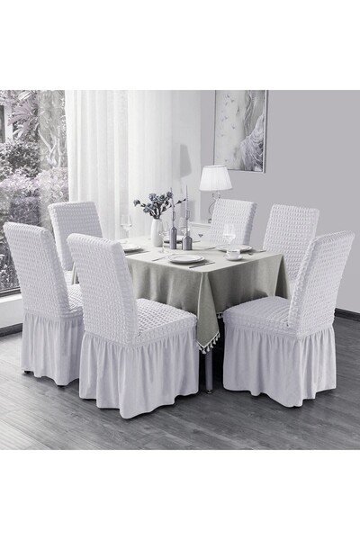 HEYTGAH Bürümcük Sandalye Kılıfı 1 Adet Etekli Yıkanabilir Sandalye Örtüsü Fırfırlı Burumcuk Beyaz Örtü