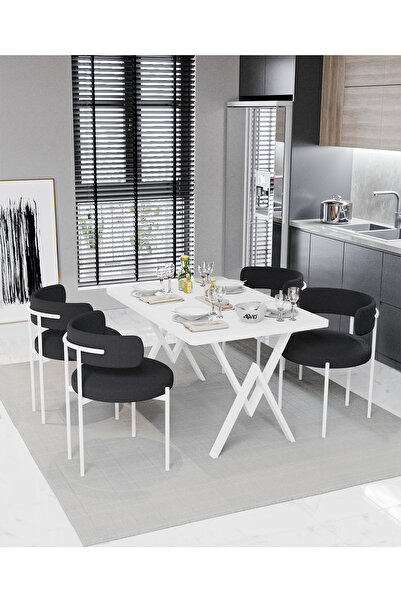 AVVİO Majer Beyaz Teddy Sandalye 80x120 Yemek Masası Mutfak Masası 4 Kişilik ...