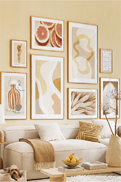 no77decor 8 Parça Bohem Tarzında (AHŞAP ÇERÇEVE GÖRÜNÜMLÜ) Tablo Seti