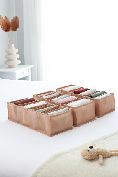 REKHOME Set de 3 dulapuri bej cu 8 compartimente în interiorul sertarului tip acordeon Organizator pliabil pentru rufe