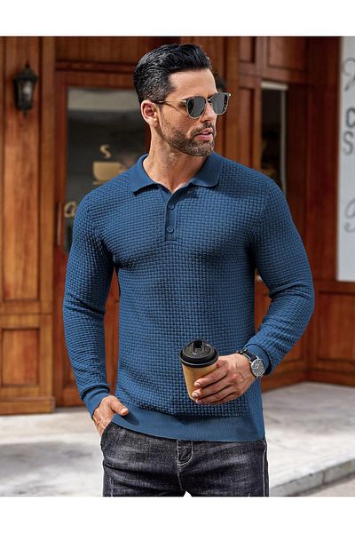 youknitwear you Pulover tricotat pentru bărbați cu gât polo Marco