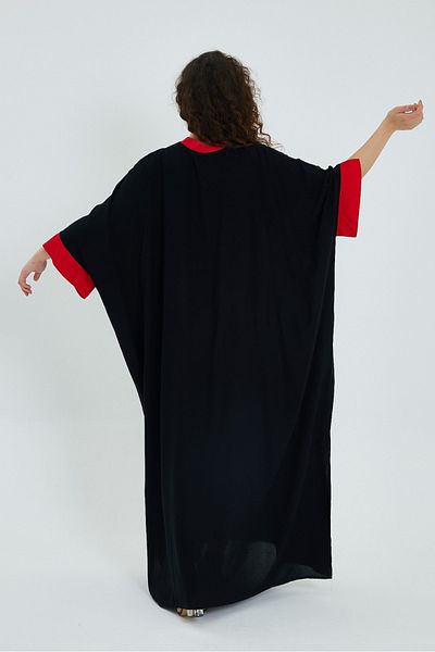 Eceyaman moda Women's black flower embroidery Battal plus size dress