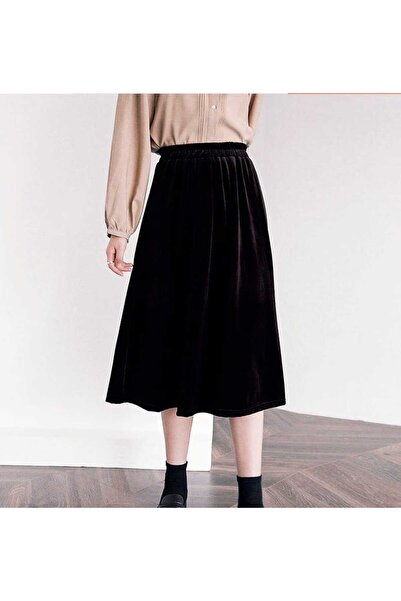 Laliş Butik siyah Kadife midi etek
