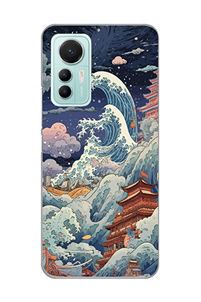 Transparent Phone Case with Xiaomi Mi 12 Lite Compatible Kanagawa Wave Collage Pattern