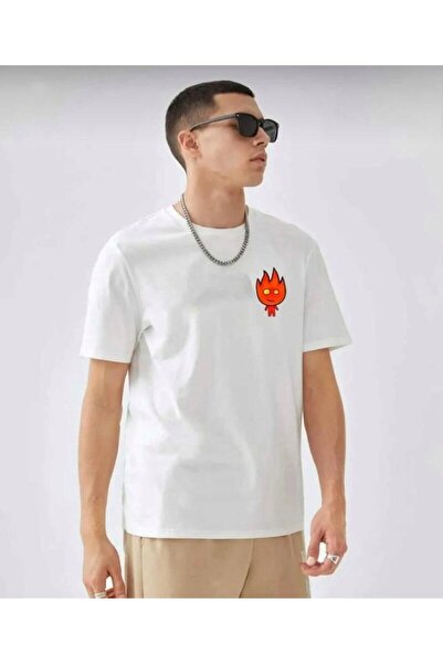 khufu Μπλουζάκι Ζευγάρι Unisex με στάμπα Fire And Water White Oversize