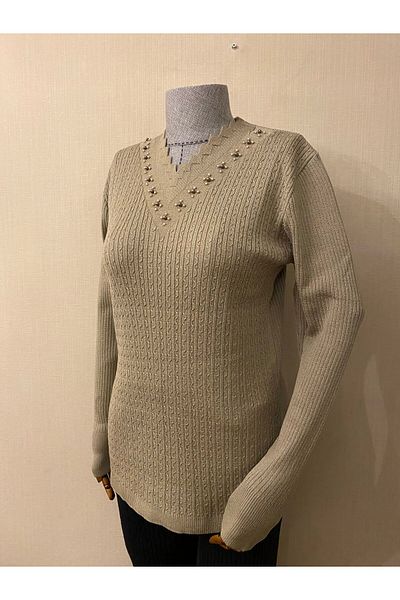 TEK Μπλούζα με χάντρες Μονό Πλεκτό Lycra / Πέτρα