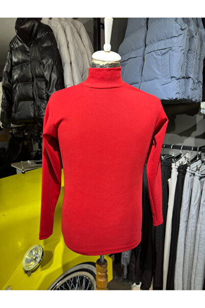 NetsaTekstil Light Red Long Sleeve Half-neck Turtleneck Lycra Combed Cotton Bodysuit