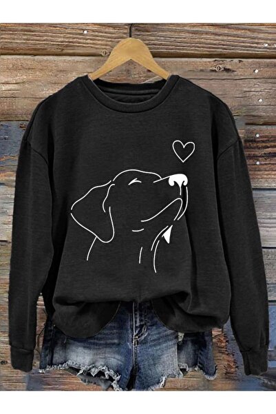 Khione سويت شيرت بقلنسوة كبير الحجم مطبوع عليه قلب كلب للجنسين