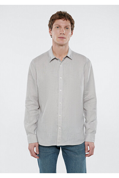 Mavi Gri Keten Gömlek Slim Fit / Dar Kesim 021190-70075