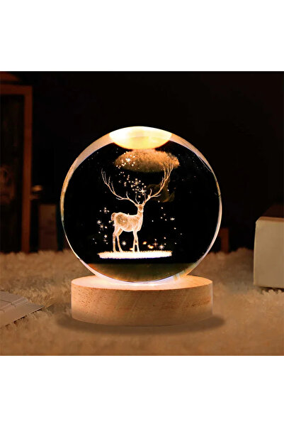 Busstier Dekoratif Cam Küre Gece Lambası - USB Girişli, Ahşap Altlıklı, Işıklı Ev ve Ofis Dekoru