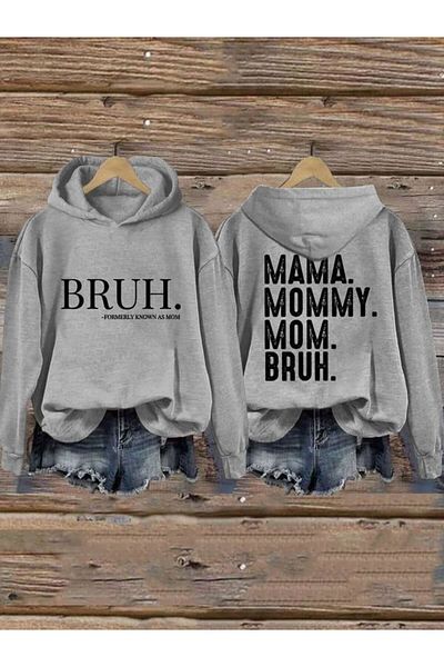 Khione Unisex Bruh Printed Hooded Oversize φούτερ με κουκούλα