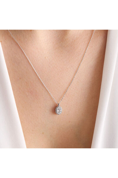 Sembol Gold Beyaz Altın Baget Kolye Markiz Minimal