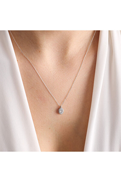 Sembol Gold Beyaz Altın Baget Kolye Markiz Minimal