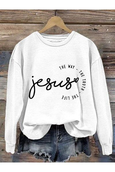 Khione Hanorac oversize cu gât crew cu imprimeu Jesus unisex - Hanorac