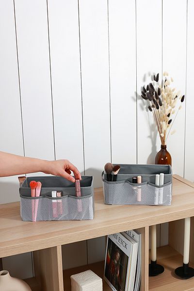 REKHOME Set of 2 Gray Makeup Cosmetic Organizer Organizer Makeup Box