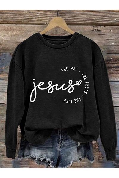 Khione Hanorac oversize cu gât crew cu imprimeu Jesus unisex - Hanorac