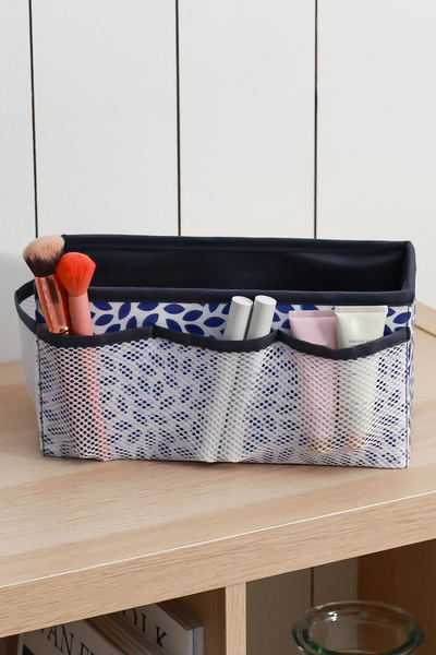 REKHOME Set of 2 Leaf Navy Blue Makeup Cosmetic Organizer Organizer Makeup Box