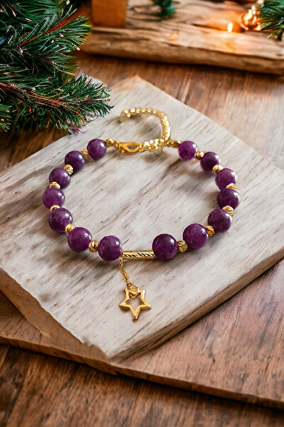 MinimalistTasarım Gerçek Ametist Taşı Bileklik, Ametist Bileklik, Doğal Taş Bileklik, Stres Bilekliği, Öfke Bilekliği