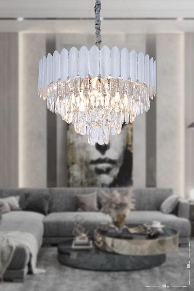 Avizemoda Rossa 50' Luxury Chandelier with Crystal Prism Stone - (Silver Gilding Color)