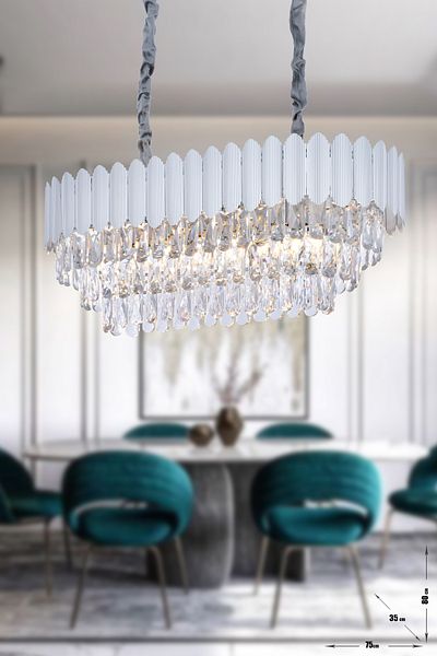Avizemoda Rossa 75x35 Luxury Chandelier with Crystal Prism Stone Dining Table - (SILVER YALDIZ COLOR)