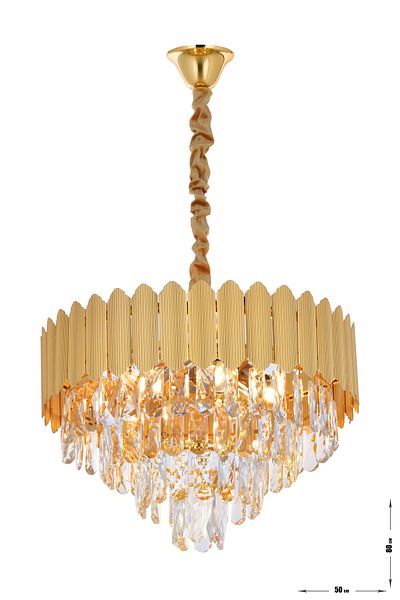 Avizemoda Rossa 50' Luxury Chandelier with Crystal Prism Stone - (Yellow Gilding Color)