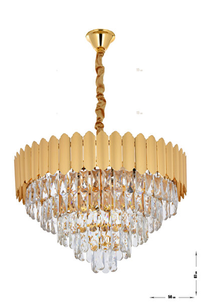 Avizemoda Rossa 60'Lık Kristal Prizma Taşlı Lüks Avize - (Sarı Yaldız Renk)