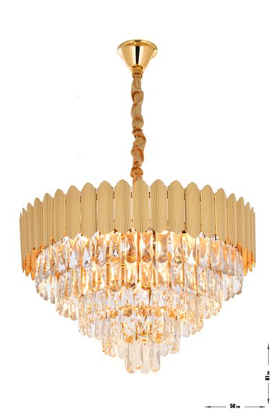 Avizemoda Rossa 60' Luxury Chandelier with Crystal Prism Stone - (Yellow Gilding Color)