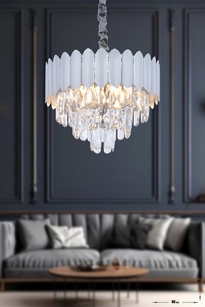 Avizemoda Rossa 40-Piece Crystal Prism Stone Luxury Chandelier - (Silver Gilding Color)