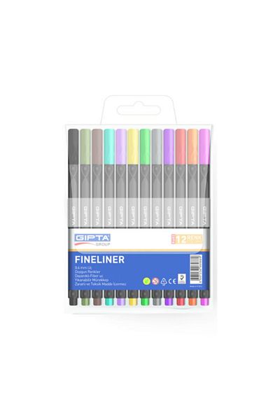 Gıpta 0.4mm PVC Blister Fineliner Pen - Triangle 12 Colors