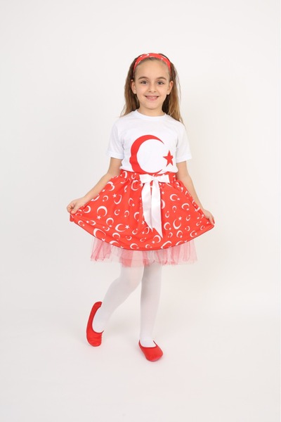 Dıgıl Kids تي شيرت بناتي بتصميم علم و نجمة القمر