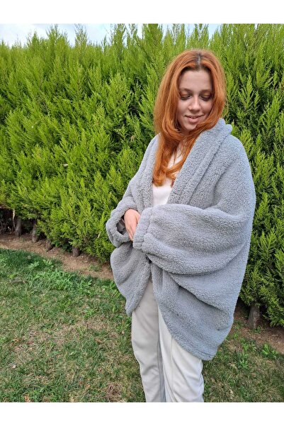 WEARPRIME Gri Wellsoft Oversize Hırka - Kadın Yumuşak Dokulu Giyilebilir Batt...