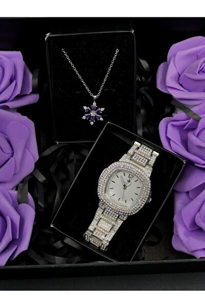 Masalsı Concept Sevgiliye Saatli Hediye Seti Mor Sevenlere Özel Süslü Kutuda ...